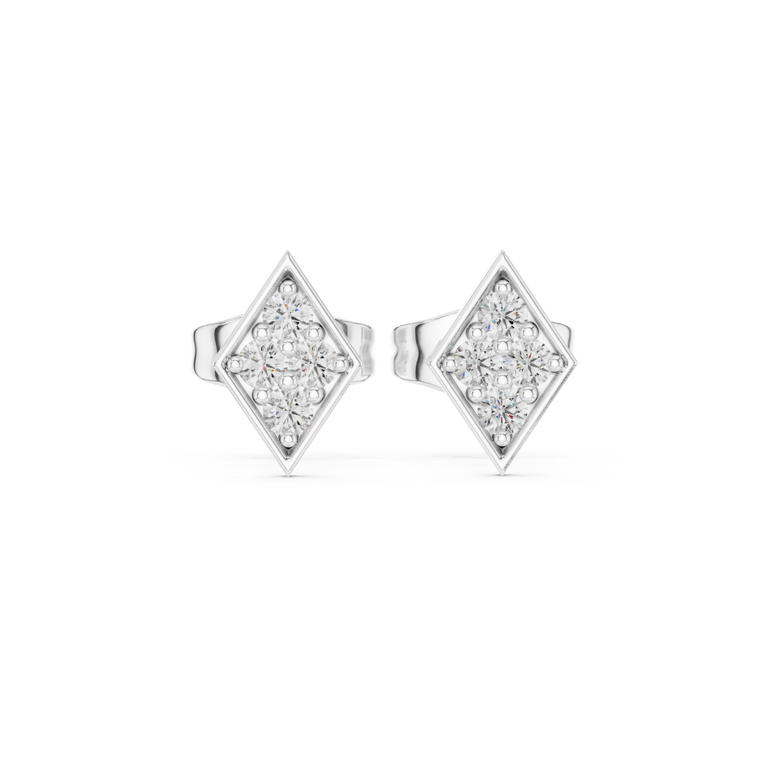 Geometric Diamond Cluster Kite Shape Stud Earrings with Pavé Brilliance