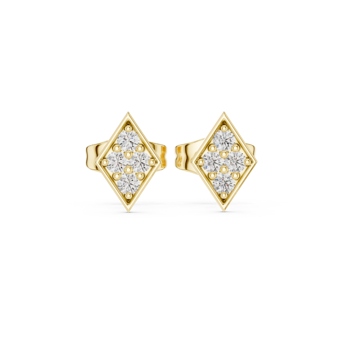Geometric Diamond Cluster Kite Shape Stud Earrings with Pavé Brilliance