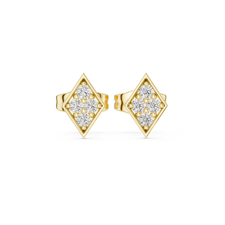 Geometric Diamond Cluster Kite Shape Stud Earrings with Pavé Brilliance