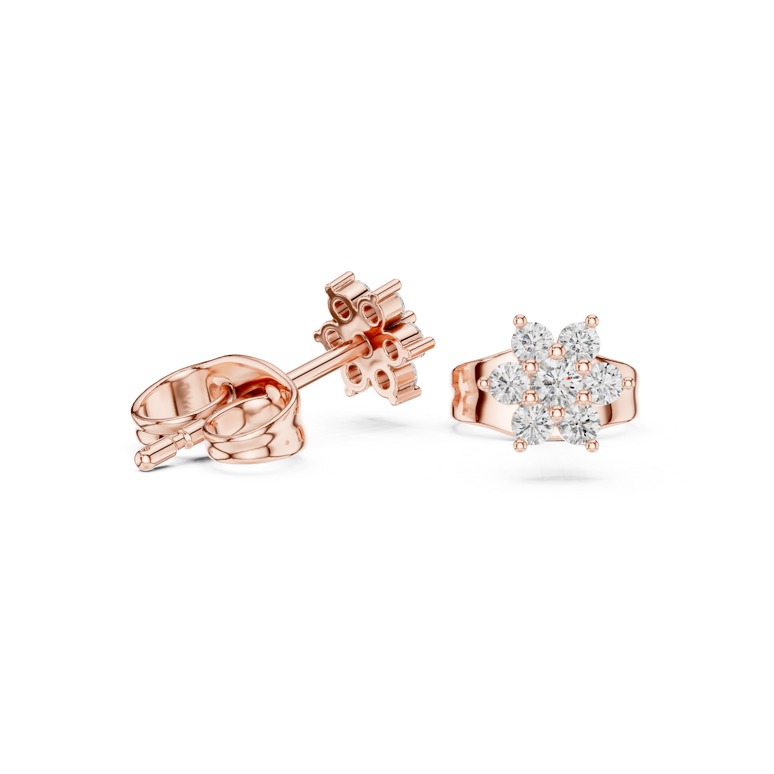 Round Diamond Floral Cluster Stud Earrings with Classic Bloom Design