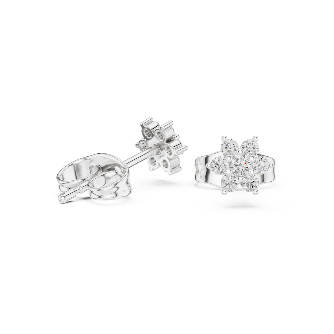 Round Diamond Floral Cluster Stud Earrings with Classic Bloom Design