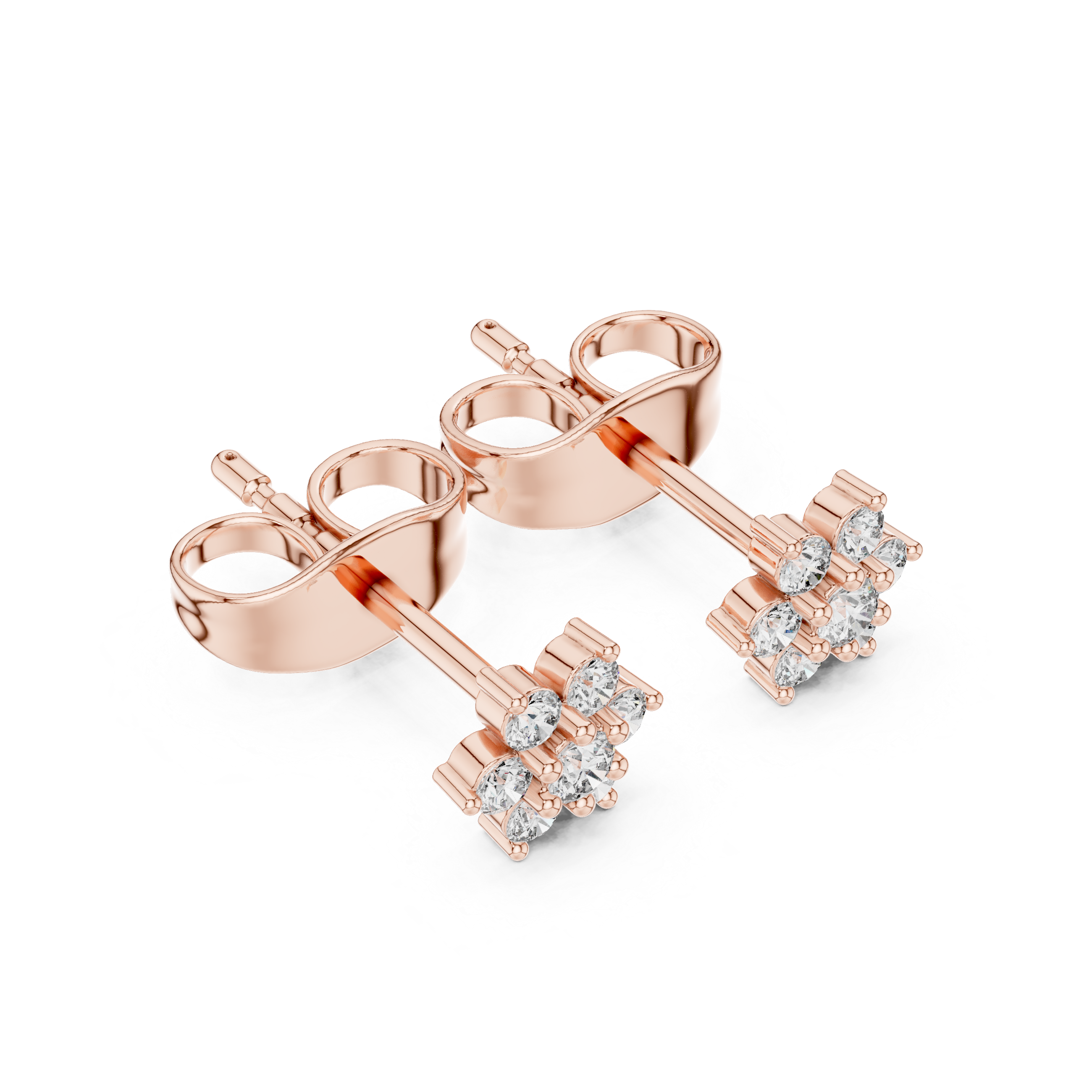 Round Diamond Floral Cluster Stud Earrings with Classic Bloom Design