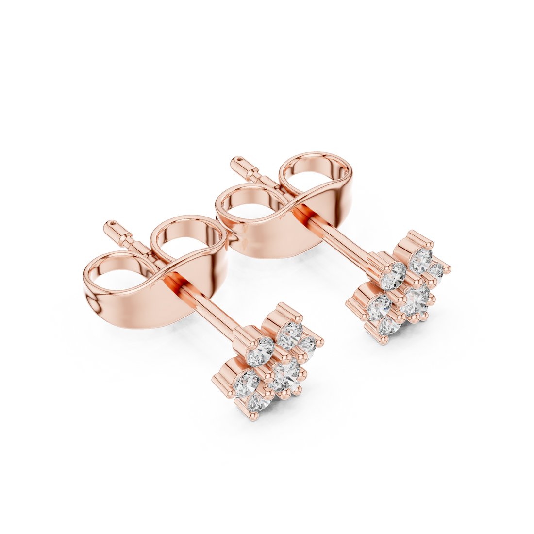 Round Diamond Floral Cluster Stud Earrings with Classic Bloom Design