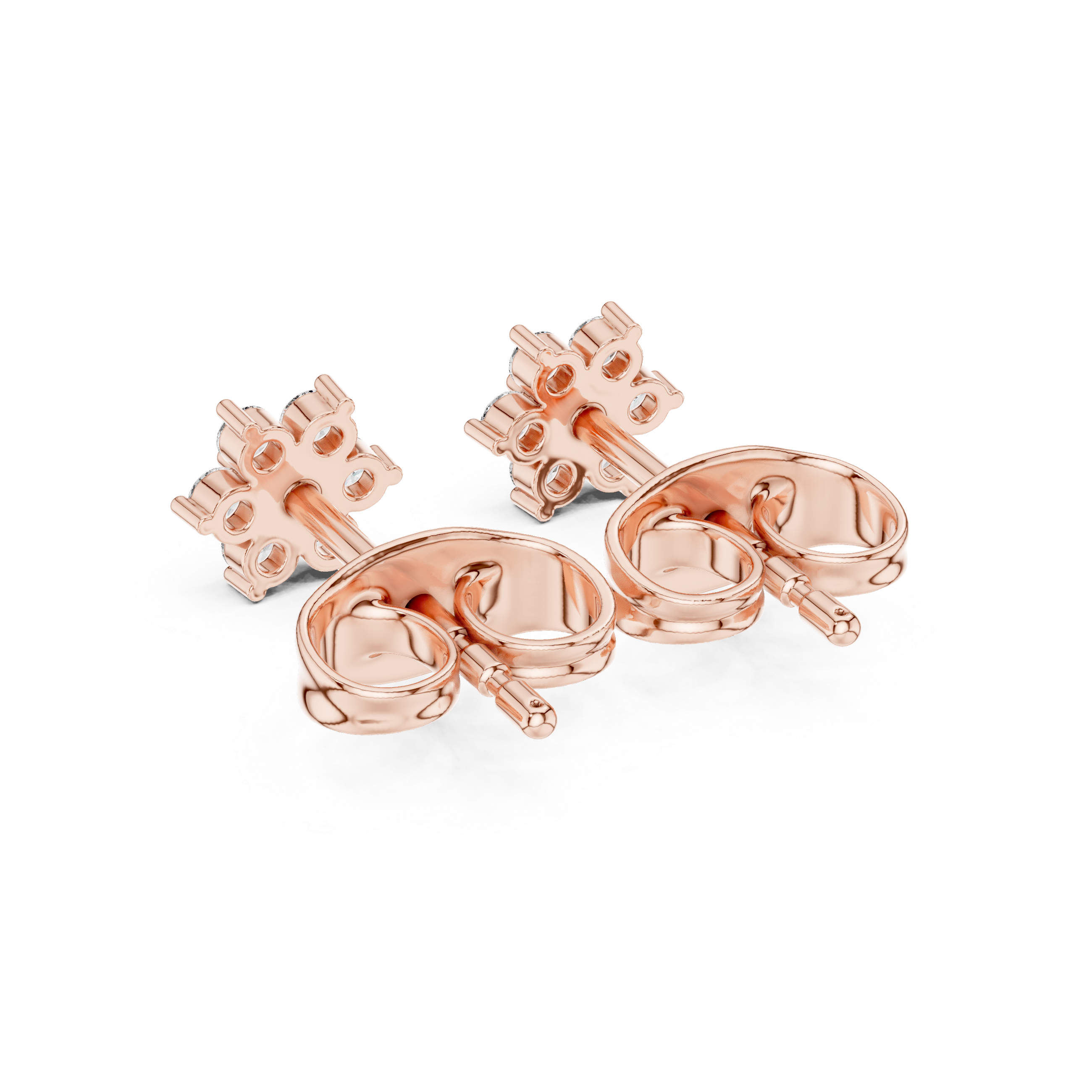 Round Diamond Floral Cluster Stud Earrings with Classic Bloom Design