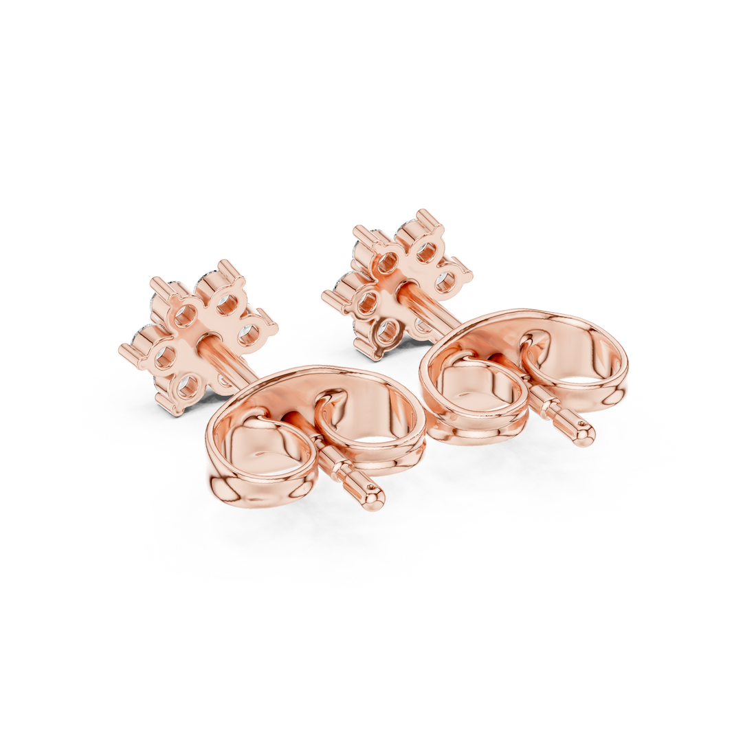 Round Diamond Floral Cluster Stud Earrings with Classic Bloom Design