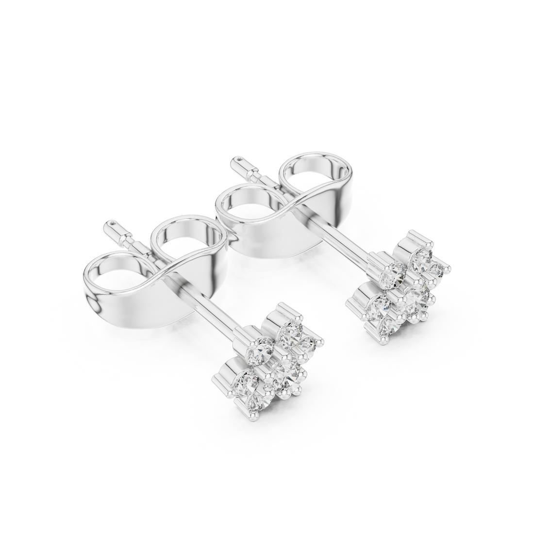 Round Diamond Floral Cluster Stud Earrings with Classic Bloom Design