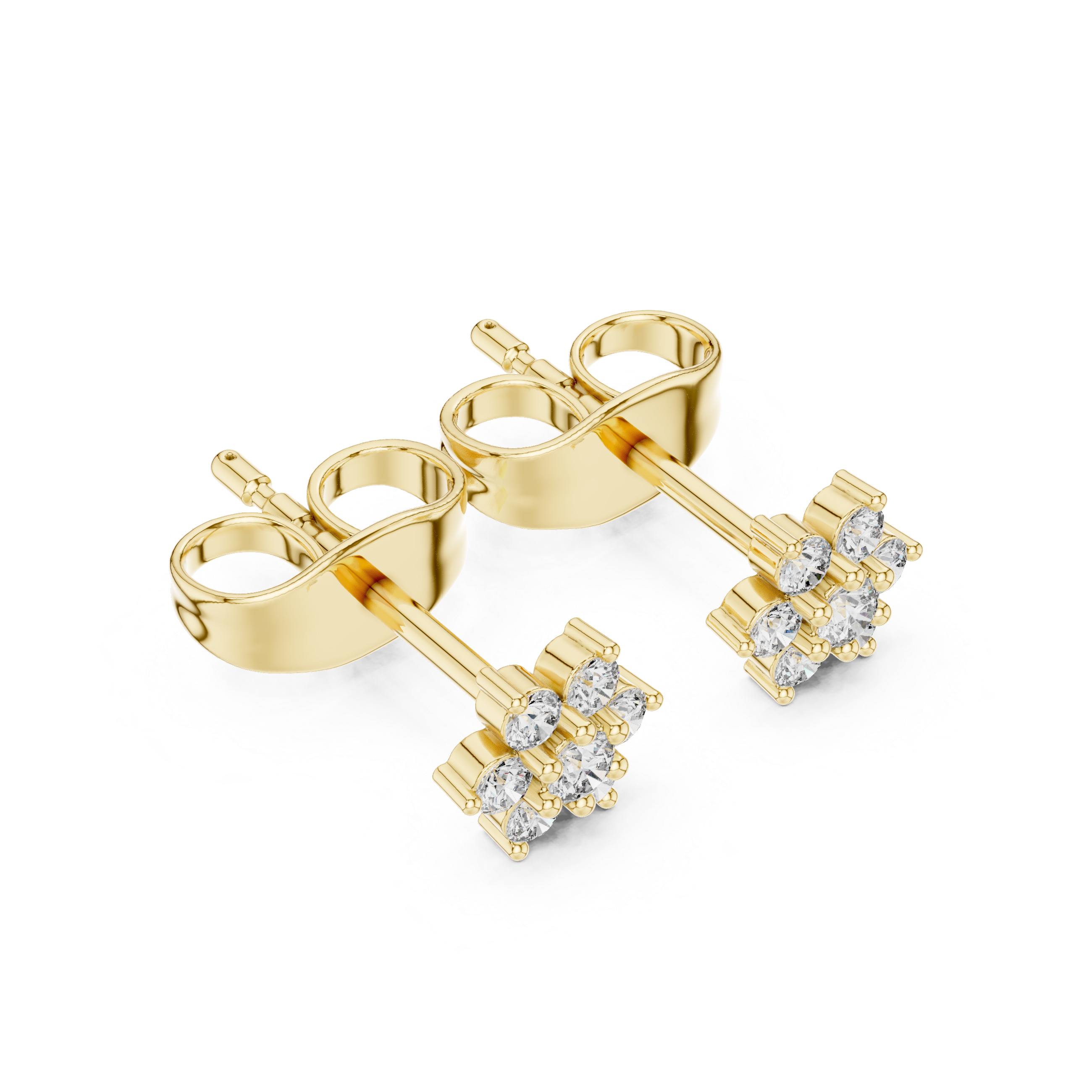 Round Diamond Floral Cluster Stud Earrings with Classic Bloom Design