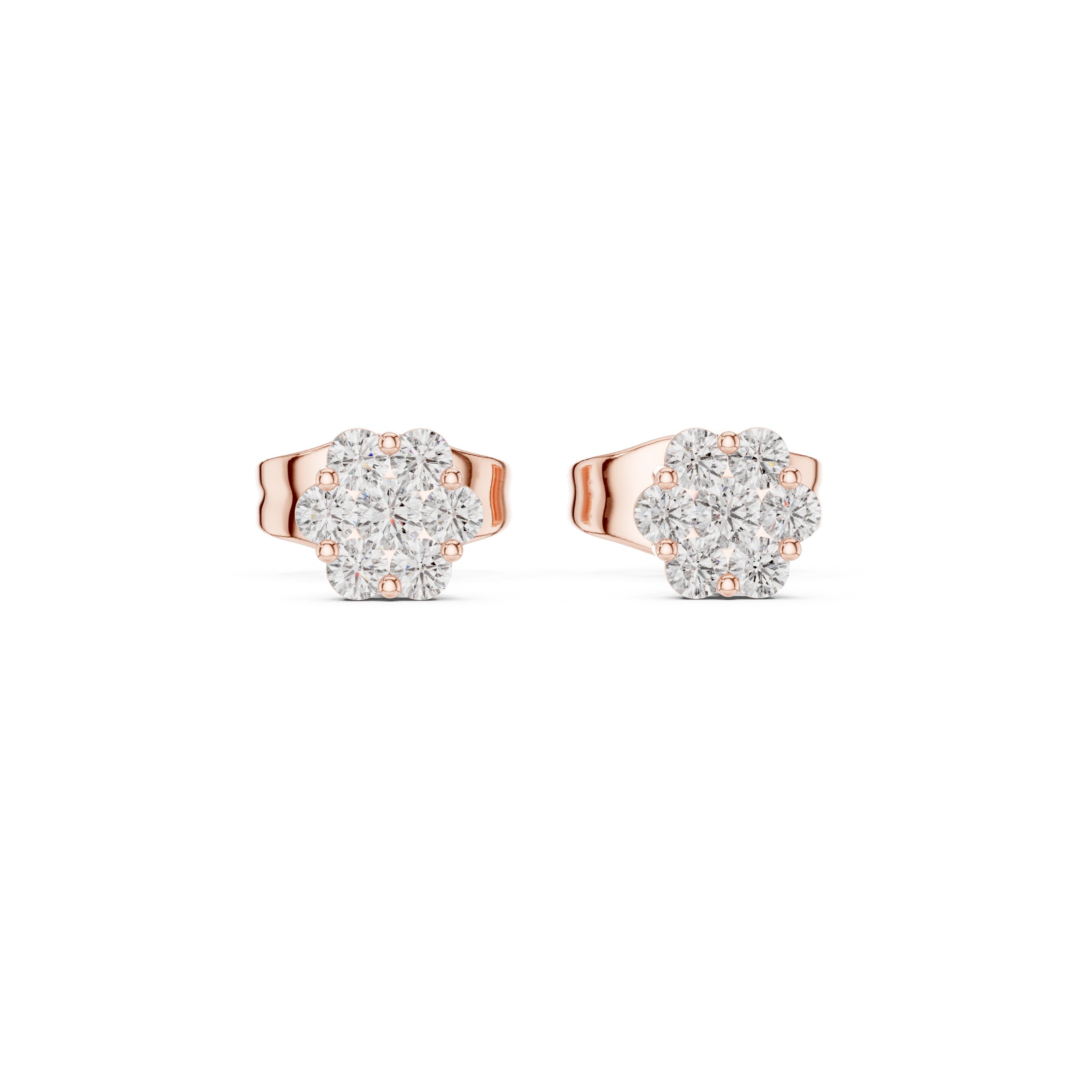 Round Brilliant Diamond Floral Cluster Stud Earrings