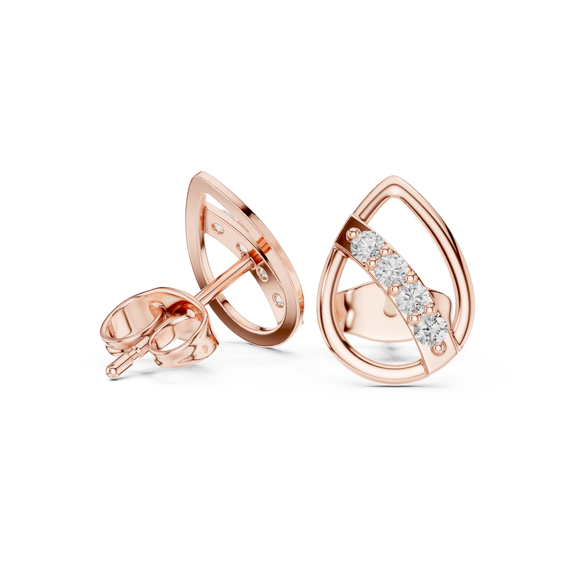 Small heart-shaped stud earrings in gold.