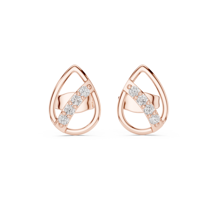 Round Brilliant Diamond Pavé Bar Teardrop Open Stud Earrings