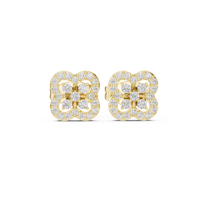 Round Brilliant Diamond Floral Cluster Halo Stud Earrings