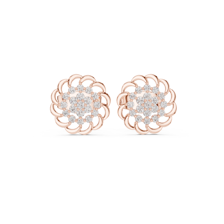 Round Diamond Floral Halo Cluster Stud Earrings
