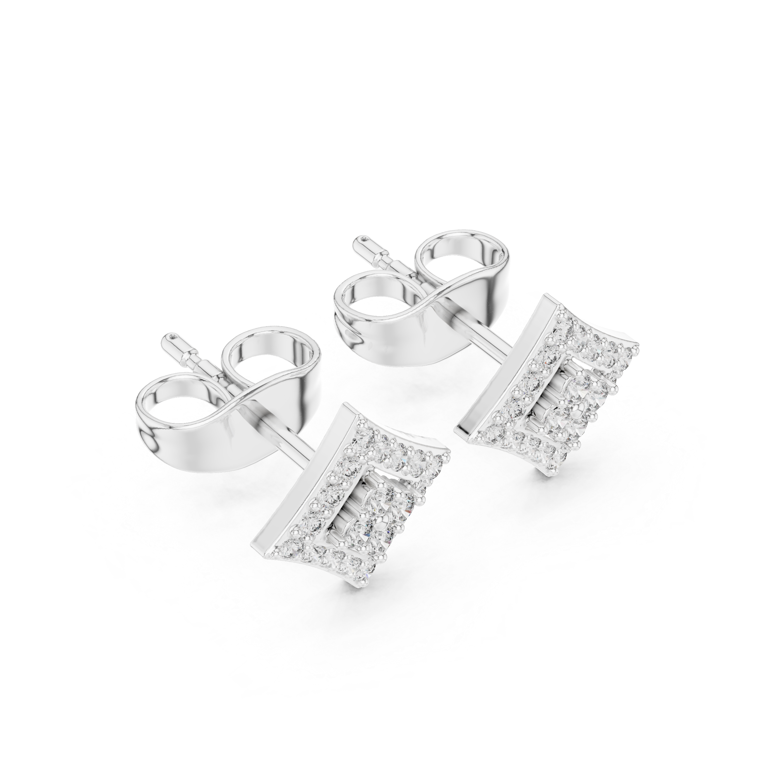 Round Diamond Double Halo Square Cluster Stud Earrings