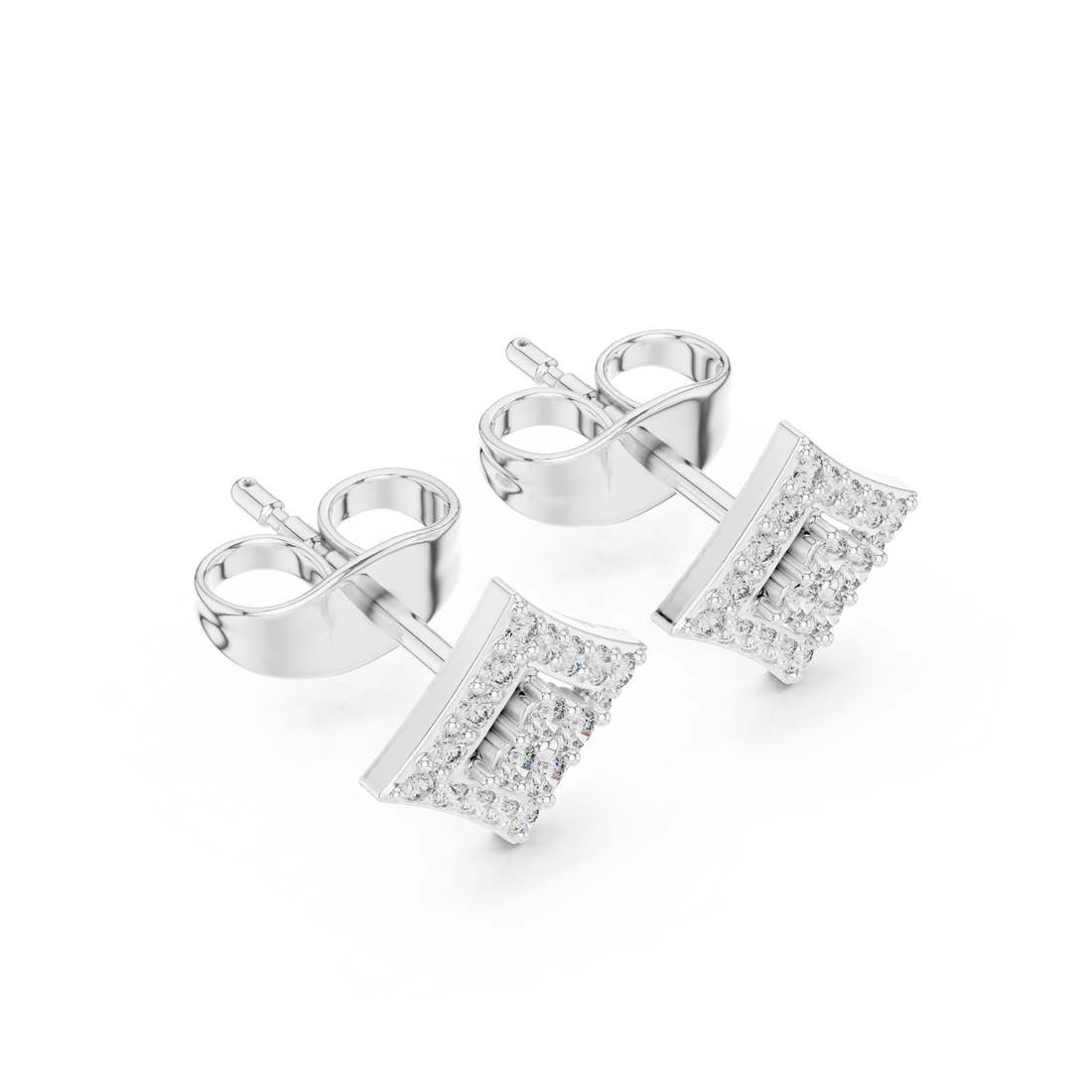 Round Diamond Double Halo Square Cluster Stud Earrings