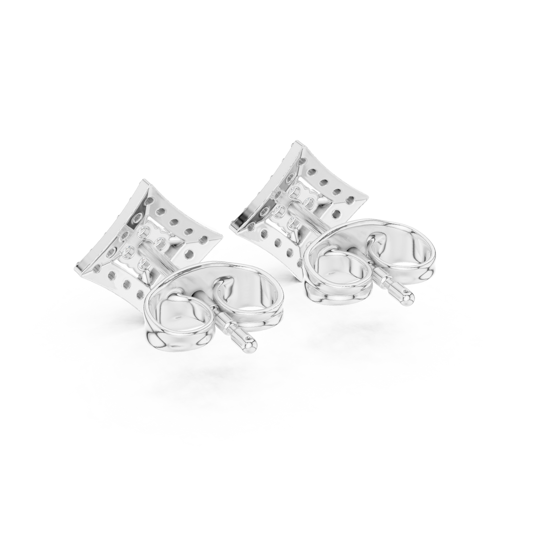 Round Diamond Double Halo Square Cluster Stud Earrings