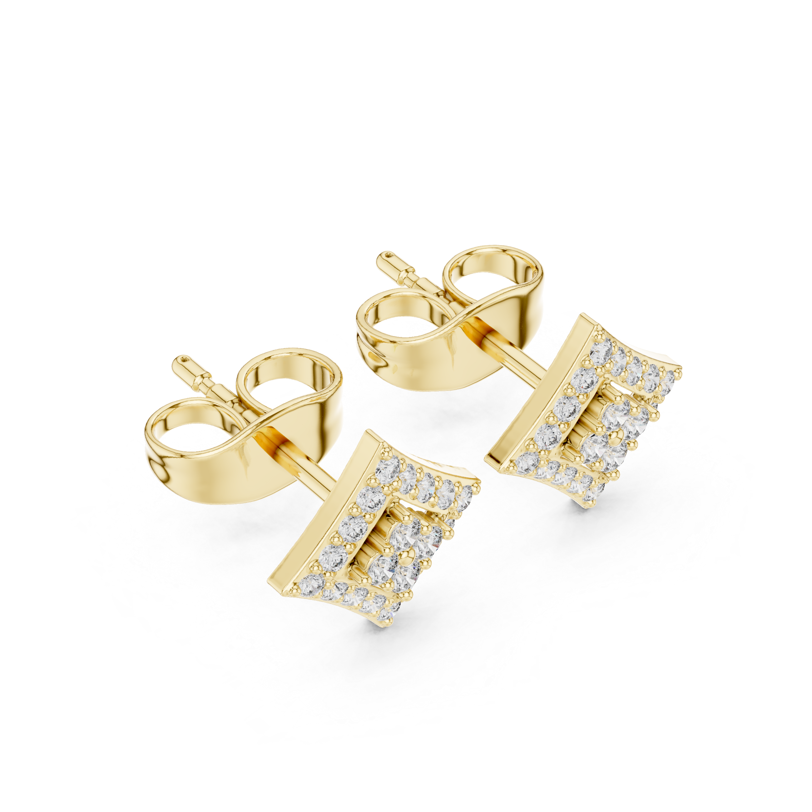 Round Diamond Double Halo Square Cluster Stud Earrings