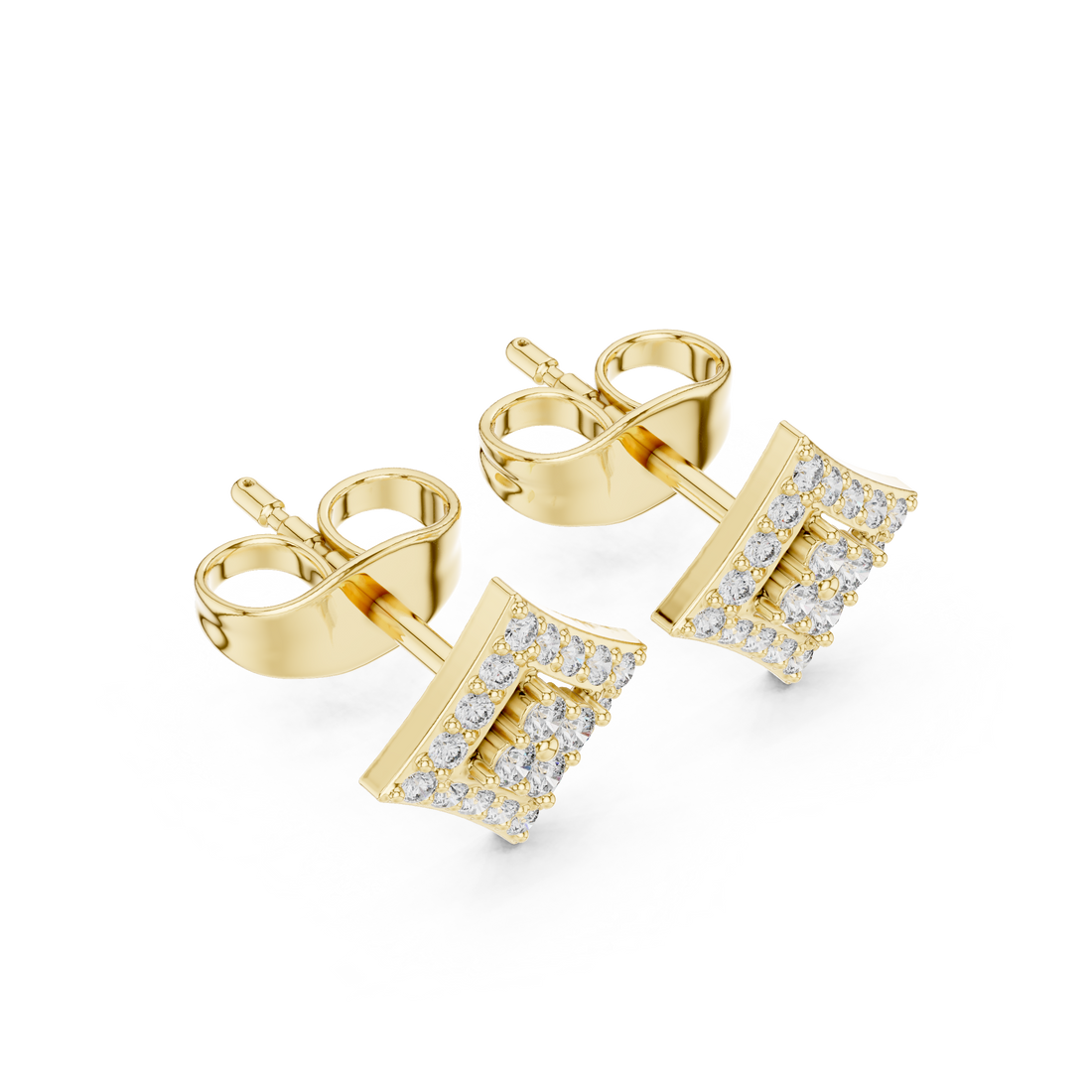 Round Diamond Double Halo Square Cluster Stud Earrings