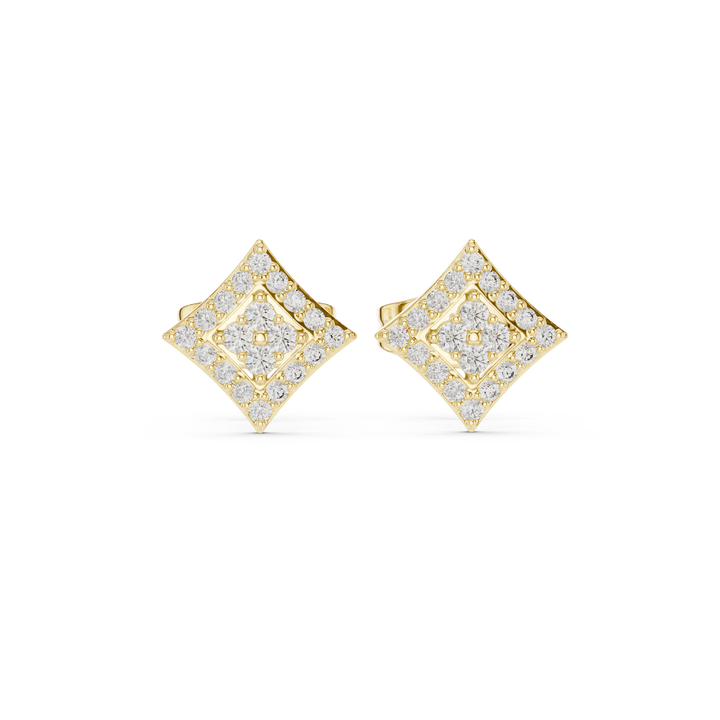 Round Diamond Double Halo Square Cluster Stud Earrings