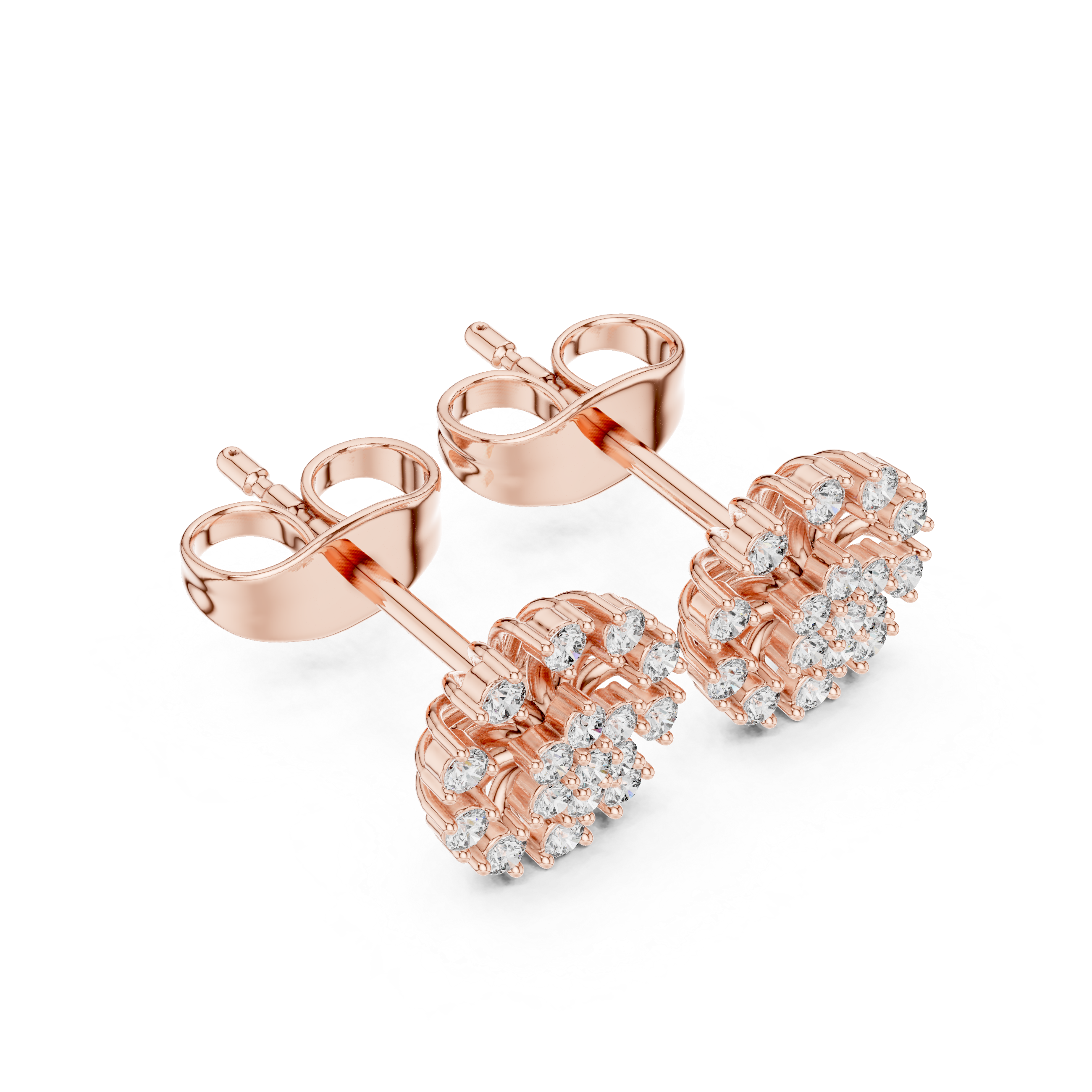 Round Diamond Sunburst Cluster Floral Stud Earrings