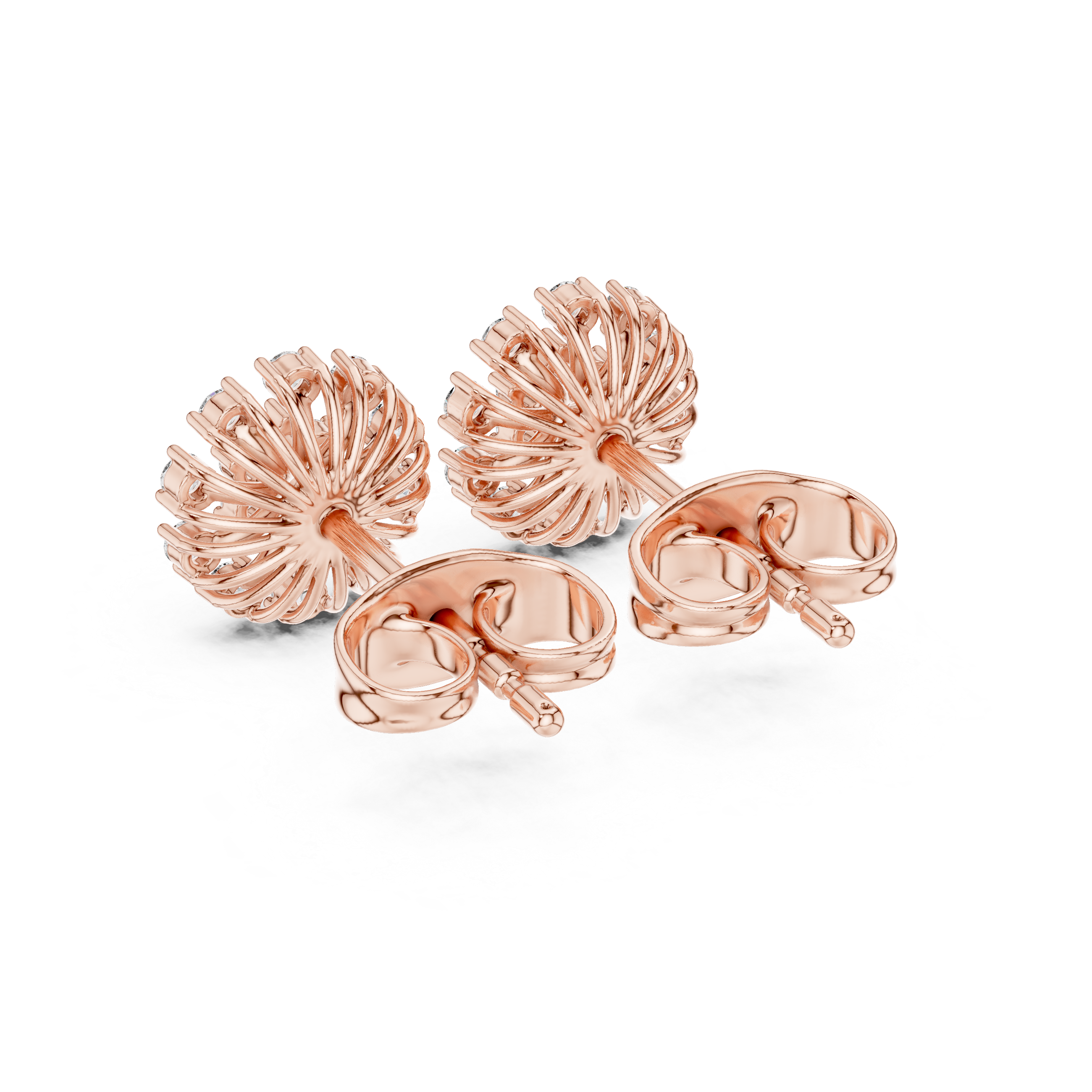 Round Diamond Sunburst Cluster Floral Stud Earrings