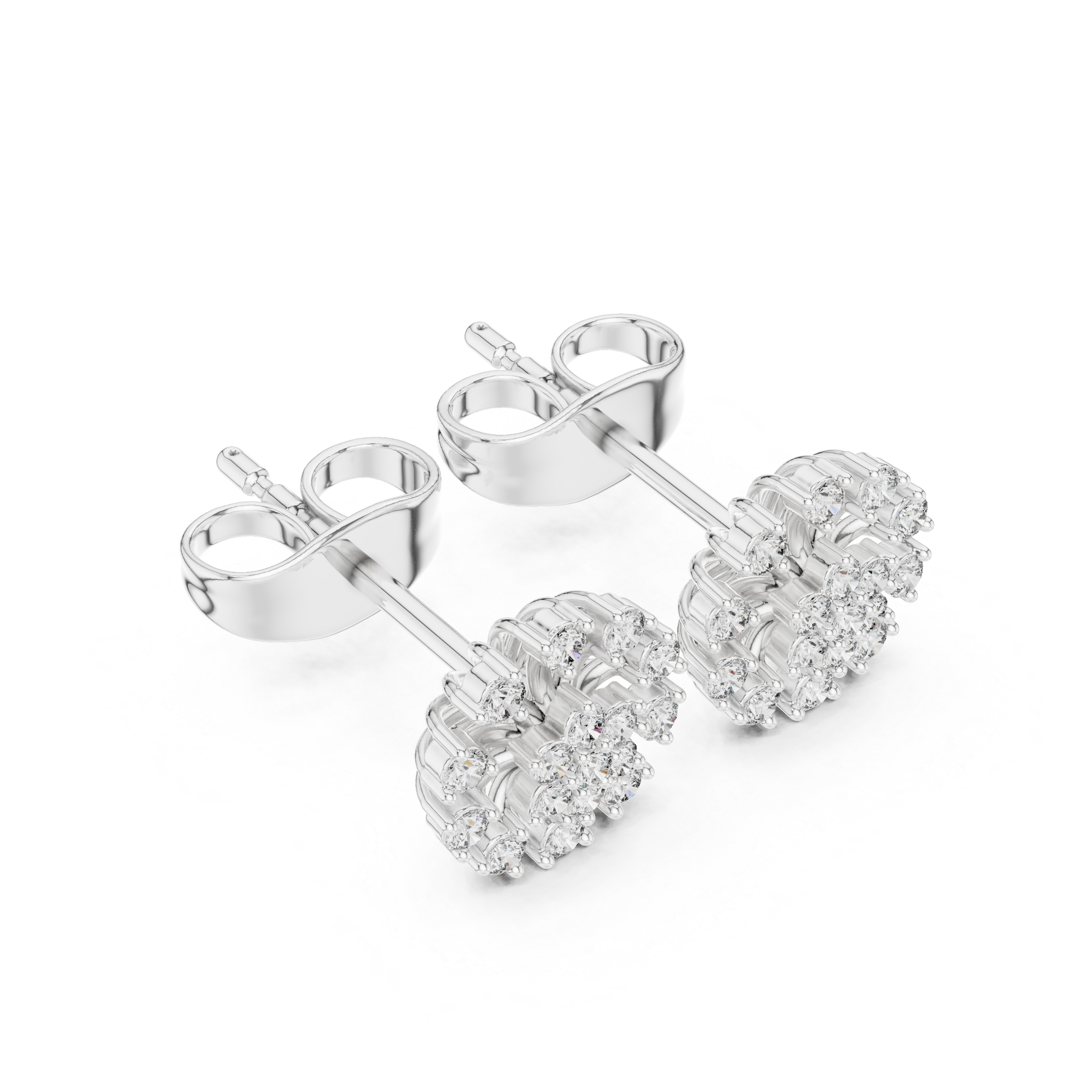 Round Diamond Sunburst Cluster Floral Stud Earrings