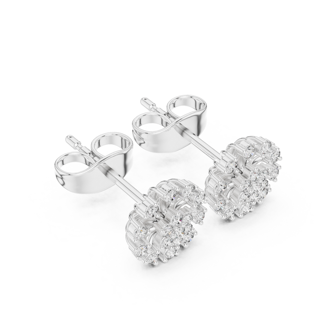 Round Diamond Sunburst Cluster Floral Stud Earrings