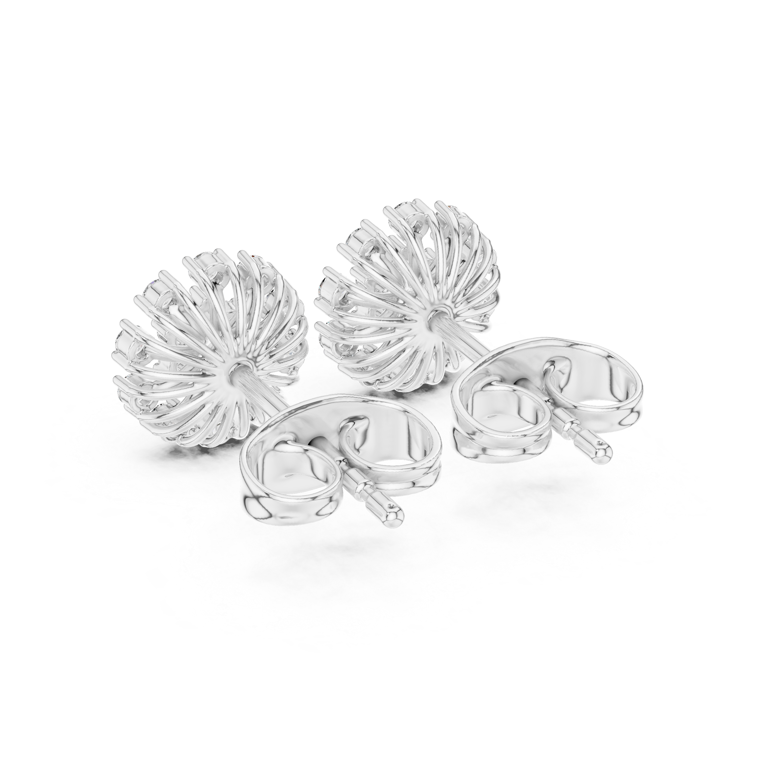 Round Diamond Sunburst Cluster Floral Stud Earrings