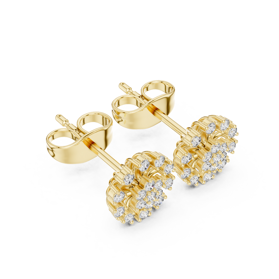 Round Diamond Sunburst Cluster Floral Stud Earrings