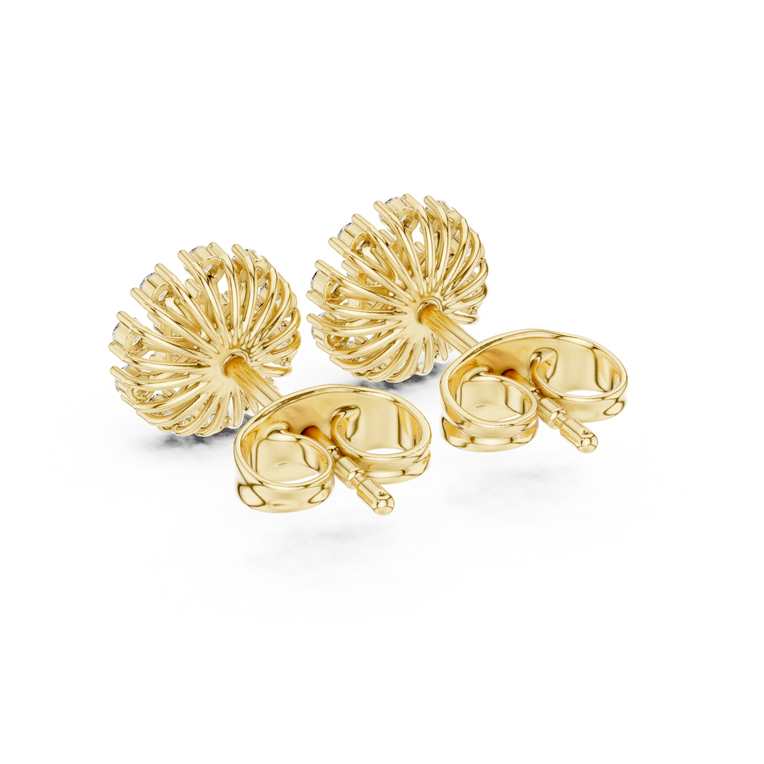 Round Diamond Sunburst Cluster Floral Stud Earrings