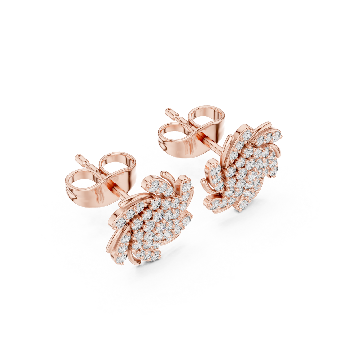 Round Brilliant Diamond Swirl Floral Cluster Stud Earrings