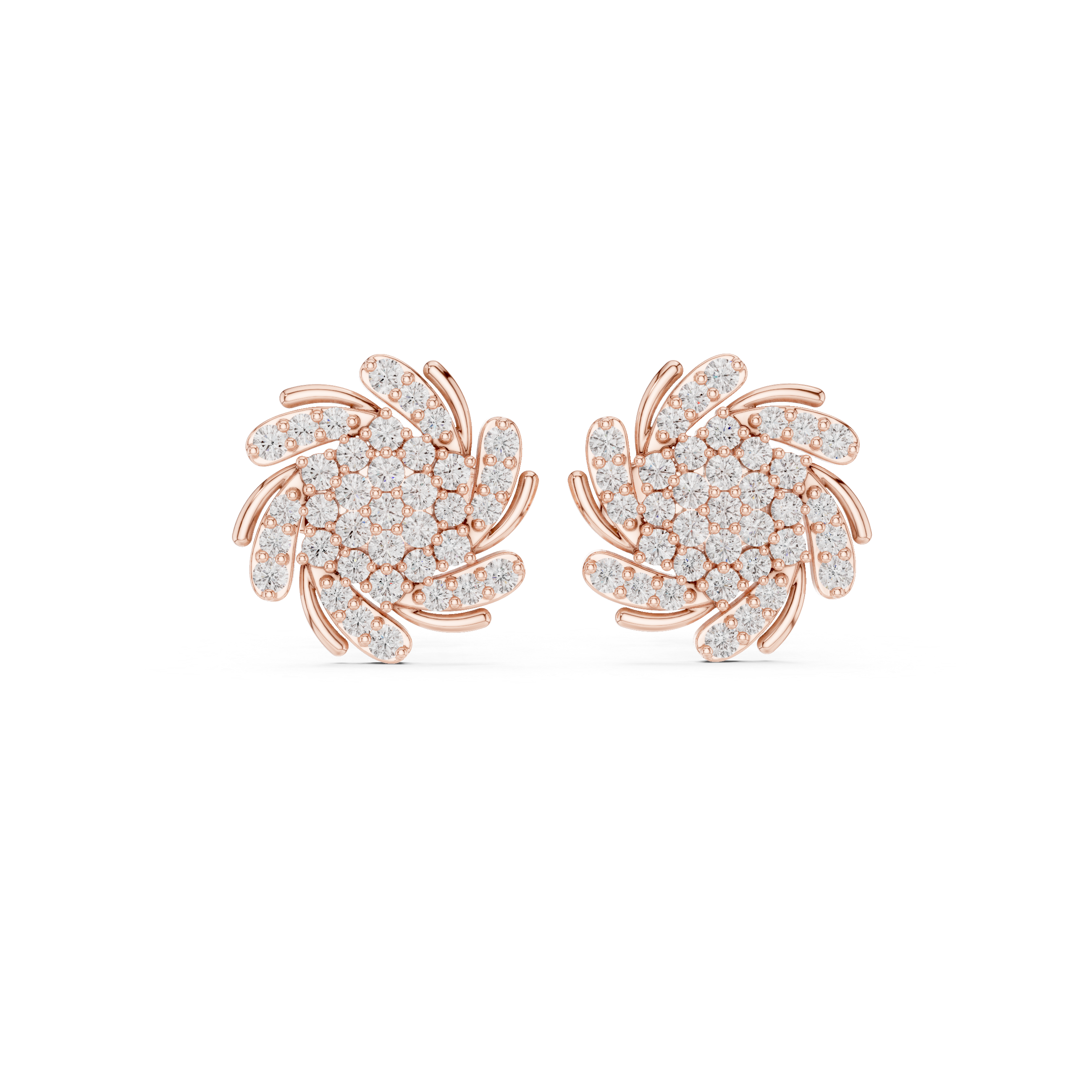 Round Brilliant Diamond Swirl Floral Cluster Stud Earrings