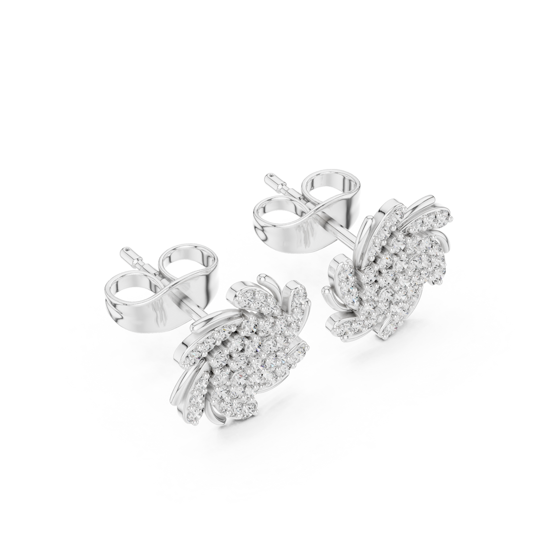 Round Brilliant Diamond Swirl Floral Cluster Stud Earrings