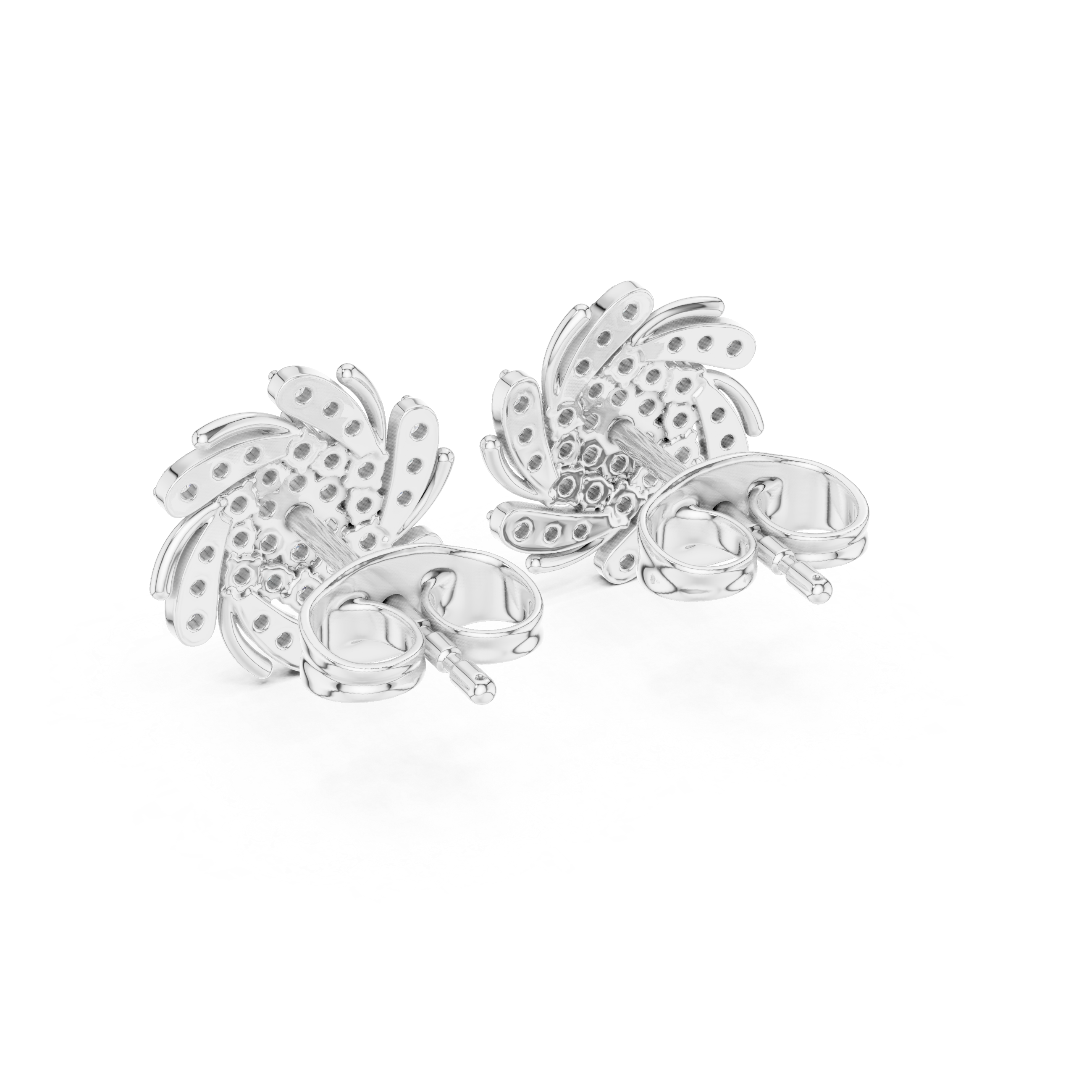 Round Brilliant Diamond Swirl Floral Cluster Stud Earrings