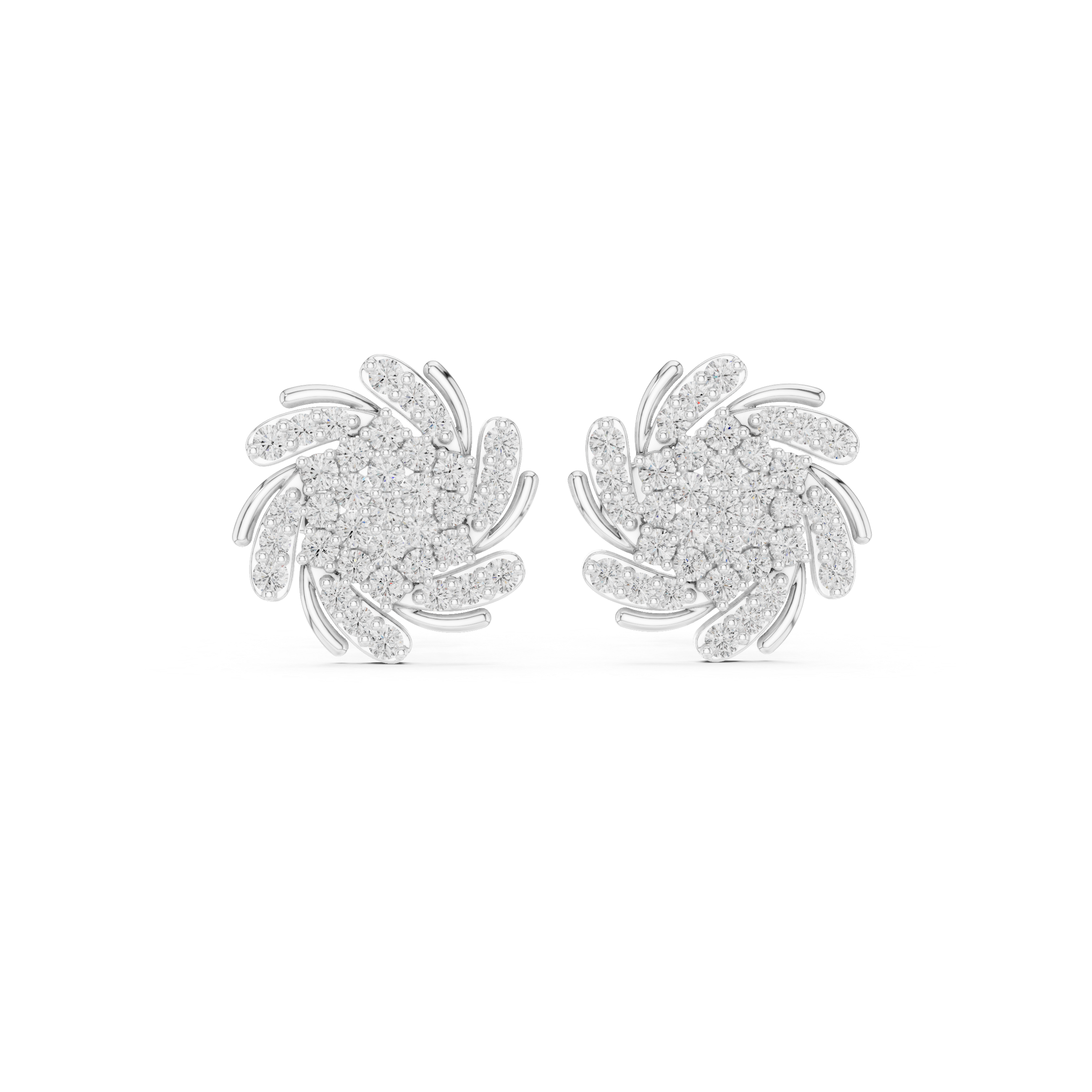 Round Brilliant Diamond Swirl Floral Cluster Stud Earrings