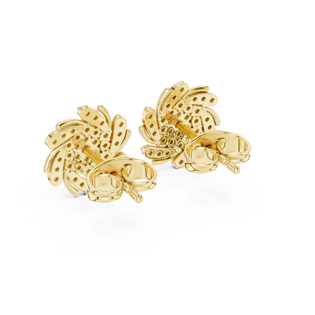 Round Brilliant Diamond Swirl Floral Cluster Stud Earrings