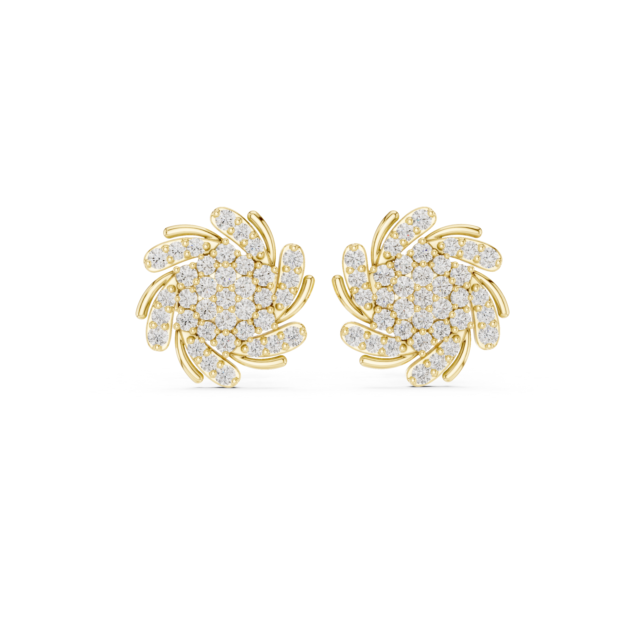 Round Brilliant Diamond Swirl Floral Cluster Stud Earrings