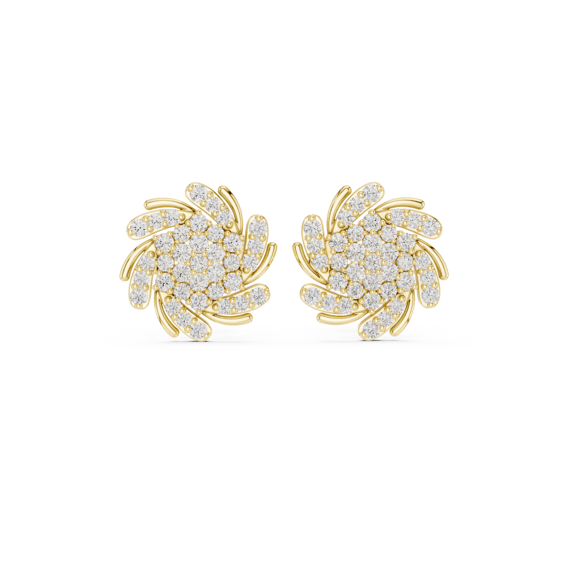 Round Brilliant Diamond Swirl Floral Cluster Stud Earrings
