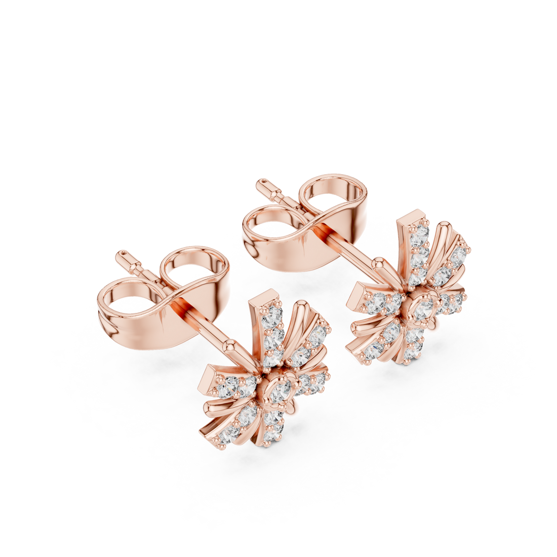 Diamond Round Brilliant Cluster Starburst Floral Stud Earrings