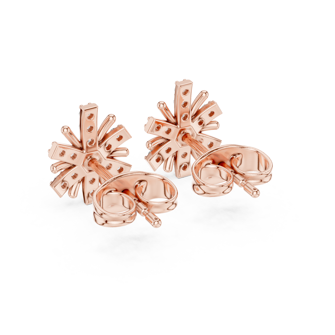 Diamond Round Brilliant Cluster Starburst Floral Stud Earrings