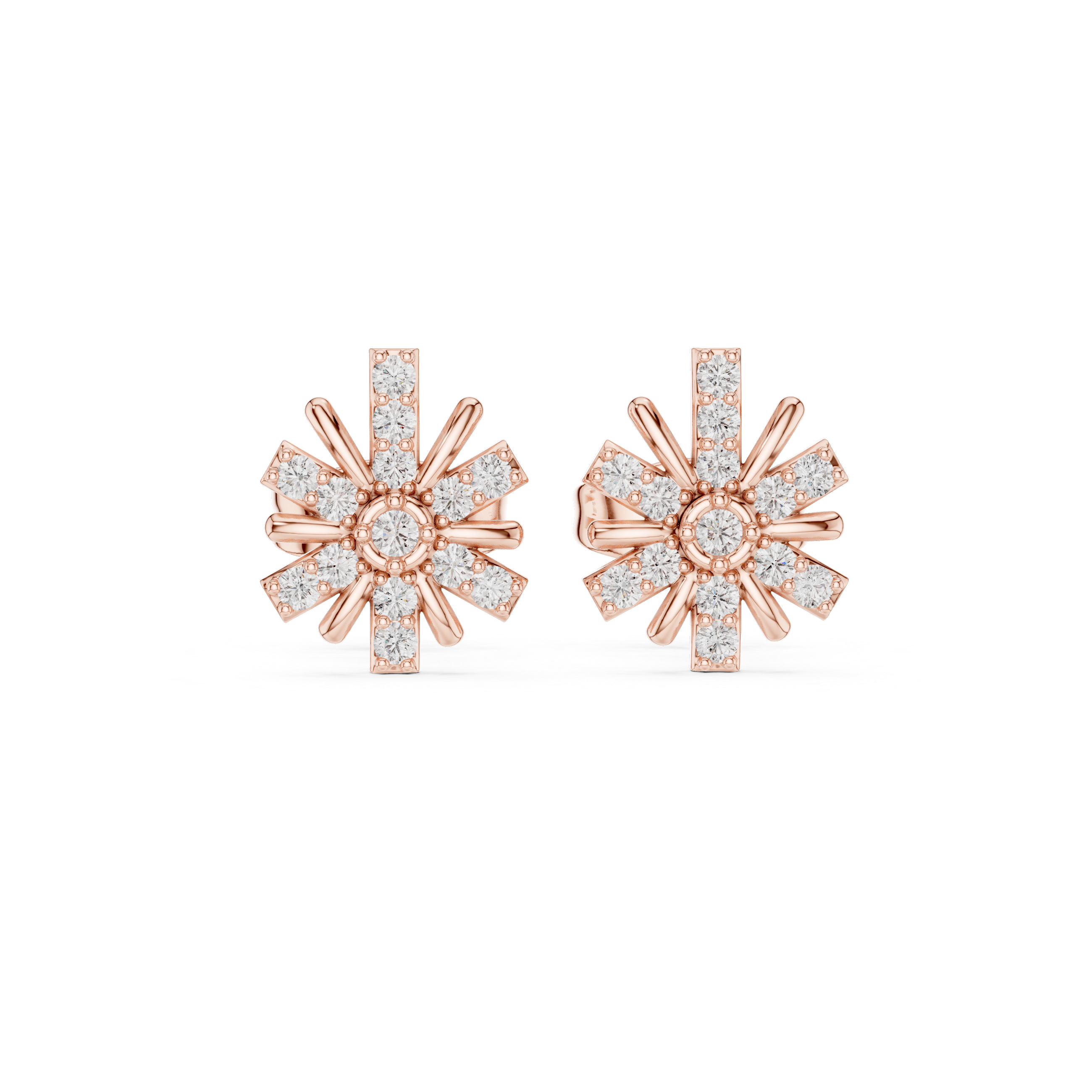 Diamond Round Brilliant Cluster Starburst Floral Stud Earrings