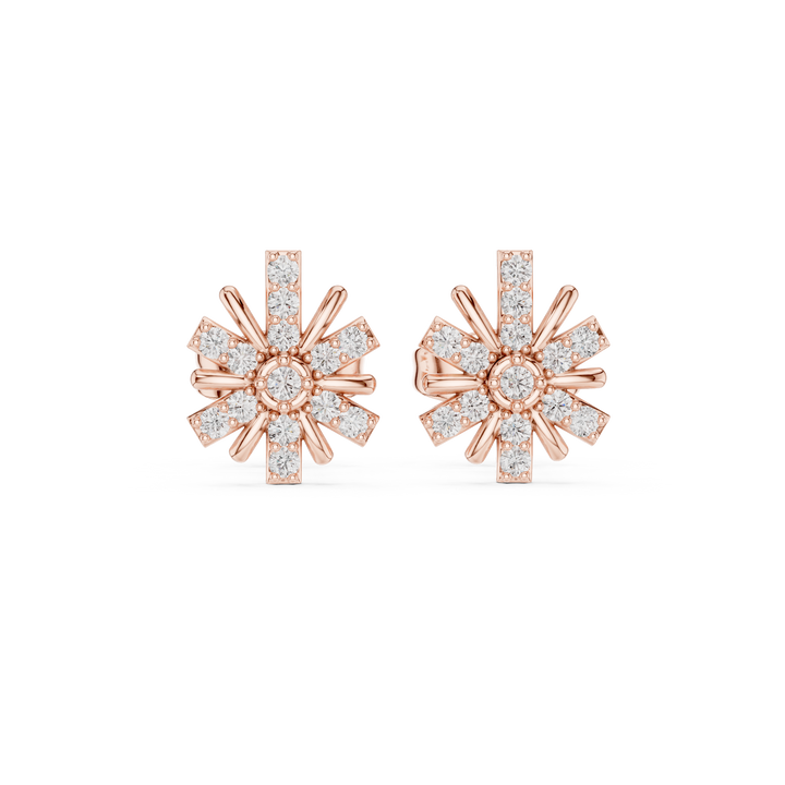 Diamond Round Brilliant Cluster Starburst Floral Stud Earrings