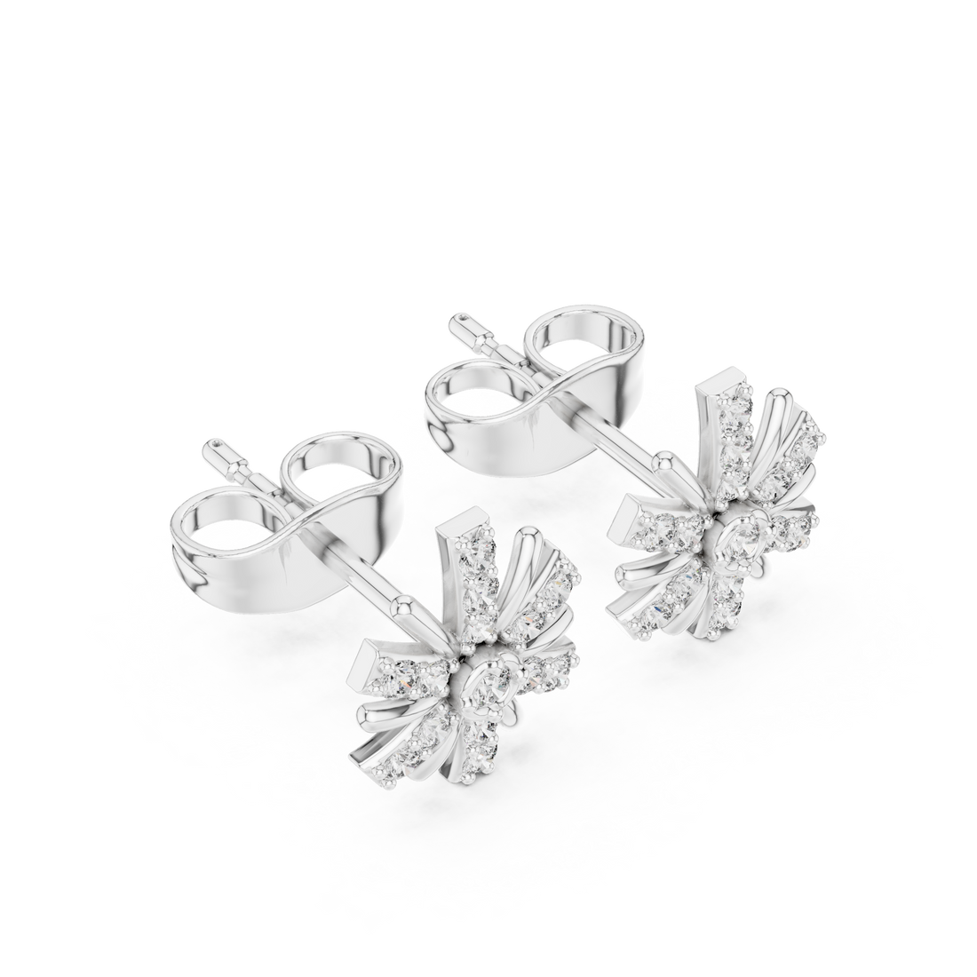 Diamond Round Brilliant Cluster Starburst Floral Stud Earrings