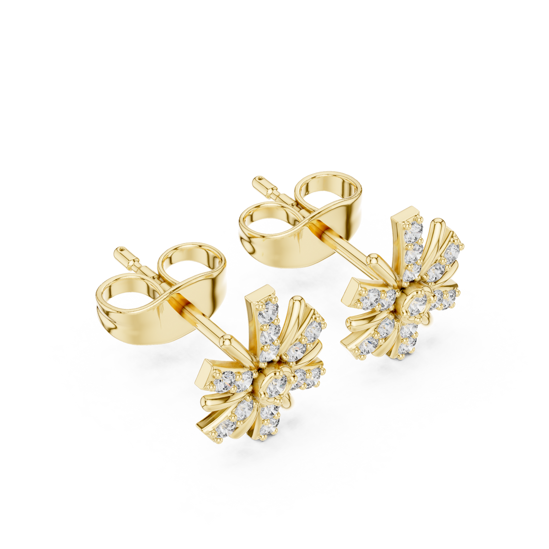 Diamond Round Brilliant Cluster Starburst Floral Stud Earrings