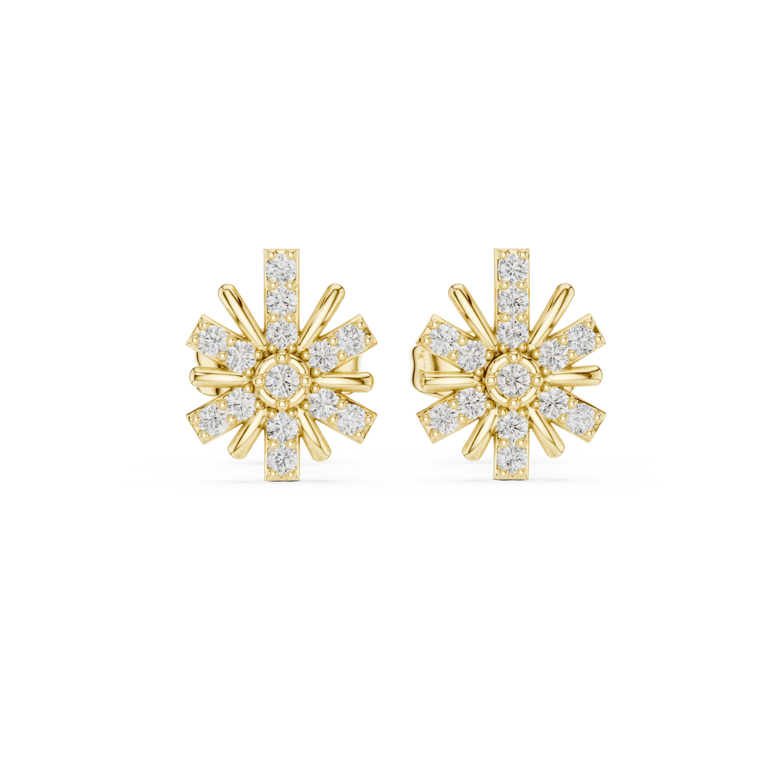 Diamond Round Brilliant Cluster Starburst Floral Stud Earrings