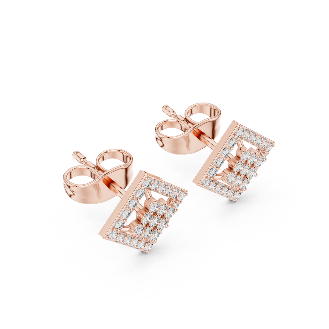 Radiant Round Diamond Geometric Halo Cluster Stud Earrings