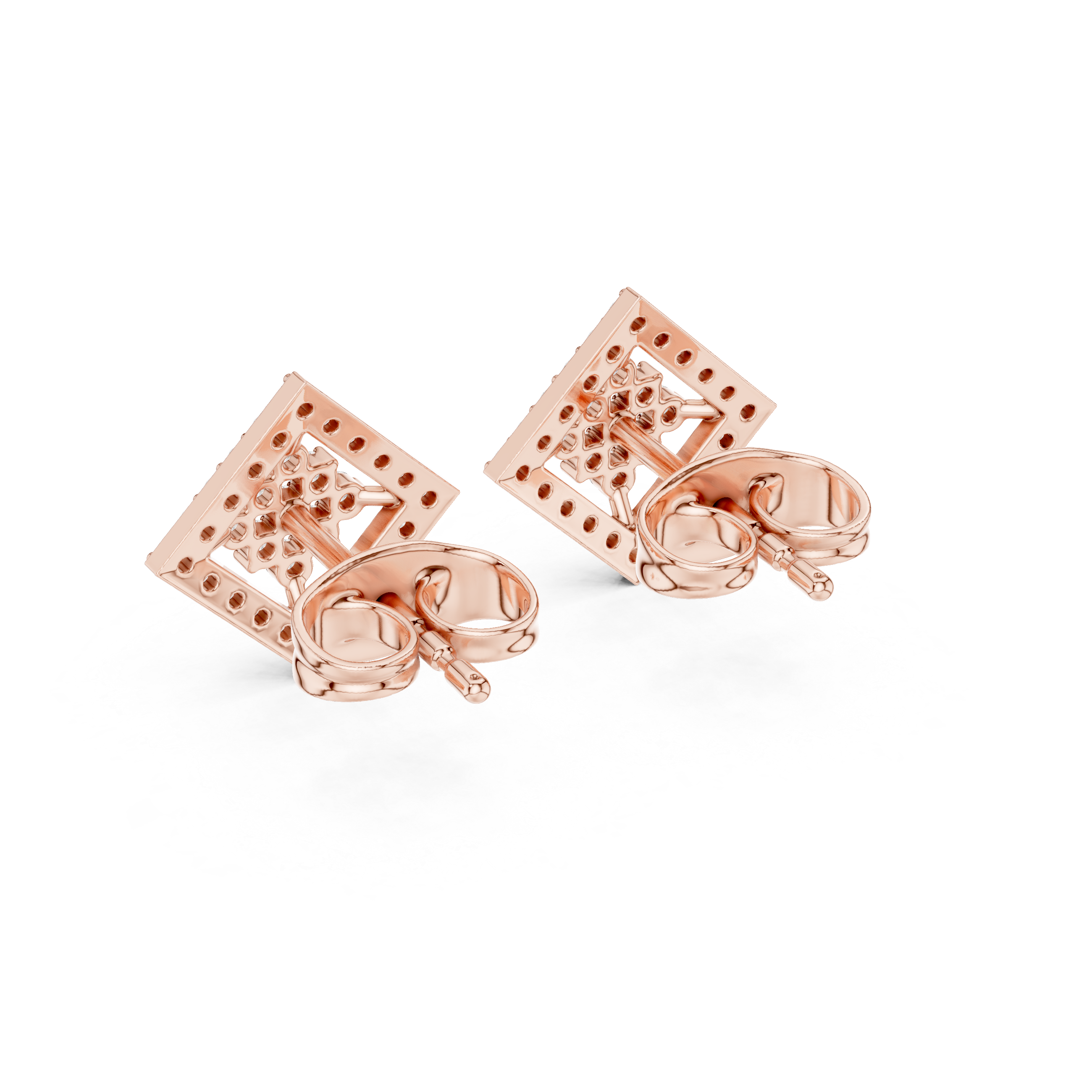 Radiant Round Diamond Geometric Halo Cluster Stud Earrings