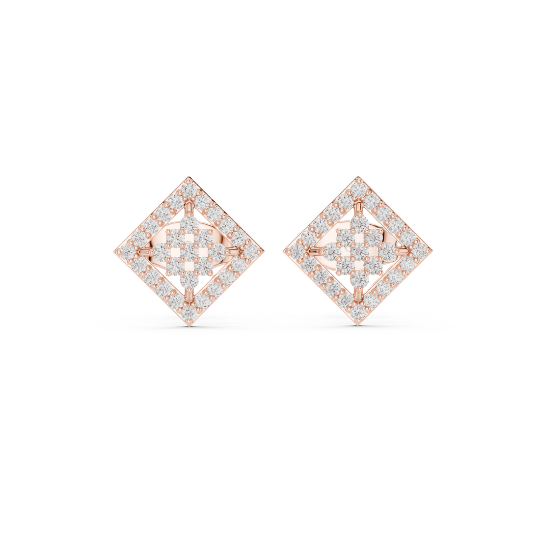 Radiant Round Diamond Geometric Halo Cluster Stud Earrings