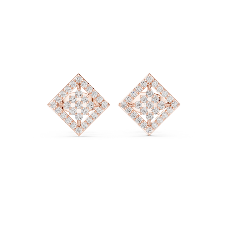 Radiant Round Diamond Geometric Halo Cluster Stud Earrings