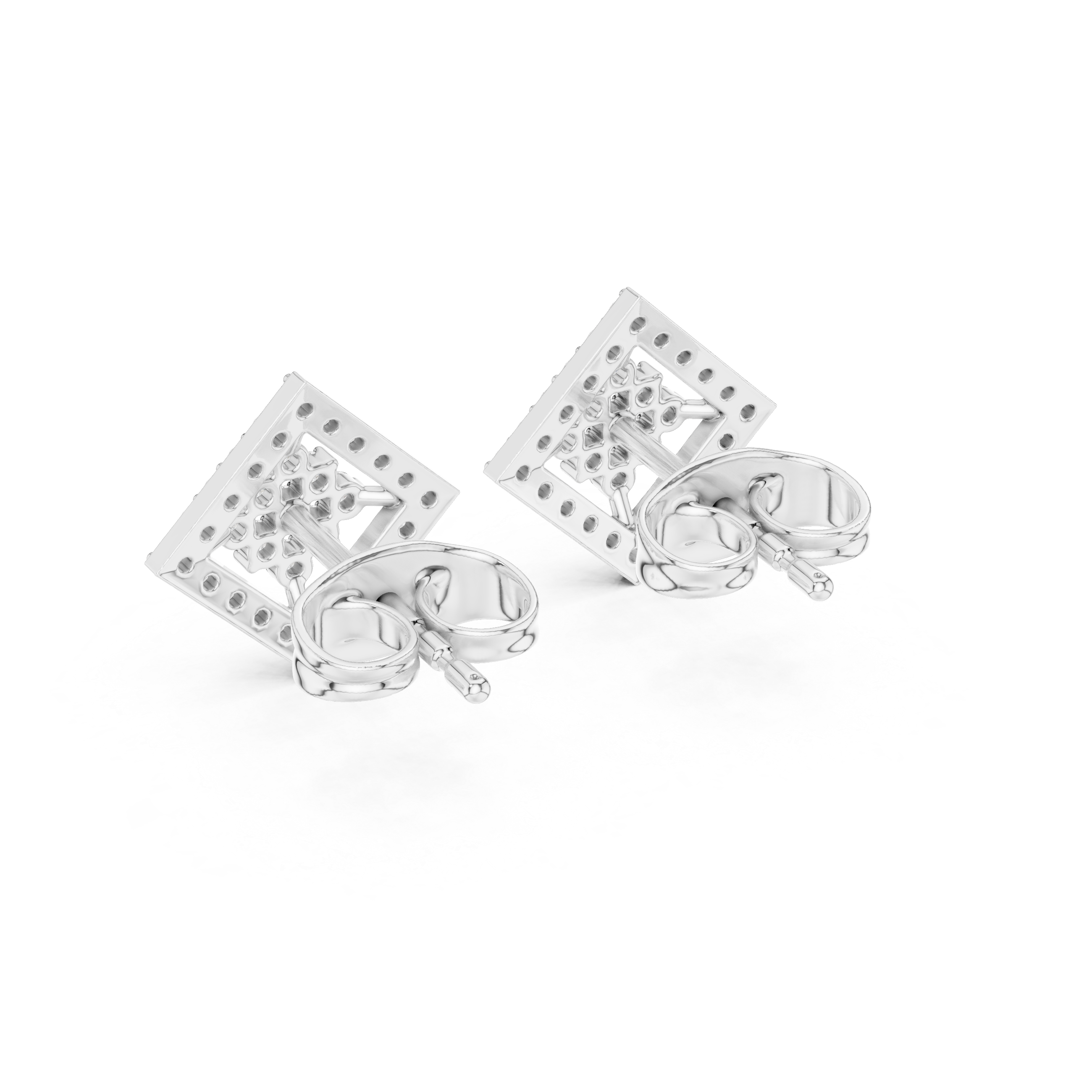 Radiant Round Diamond Geometric Halo Cluster Stud Earrings