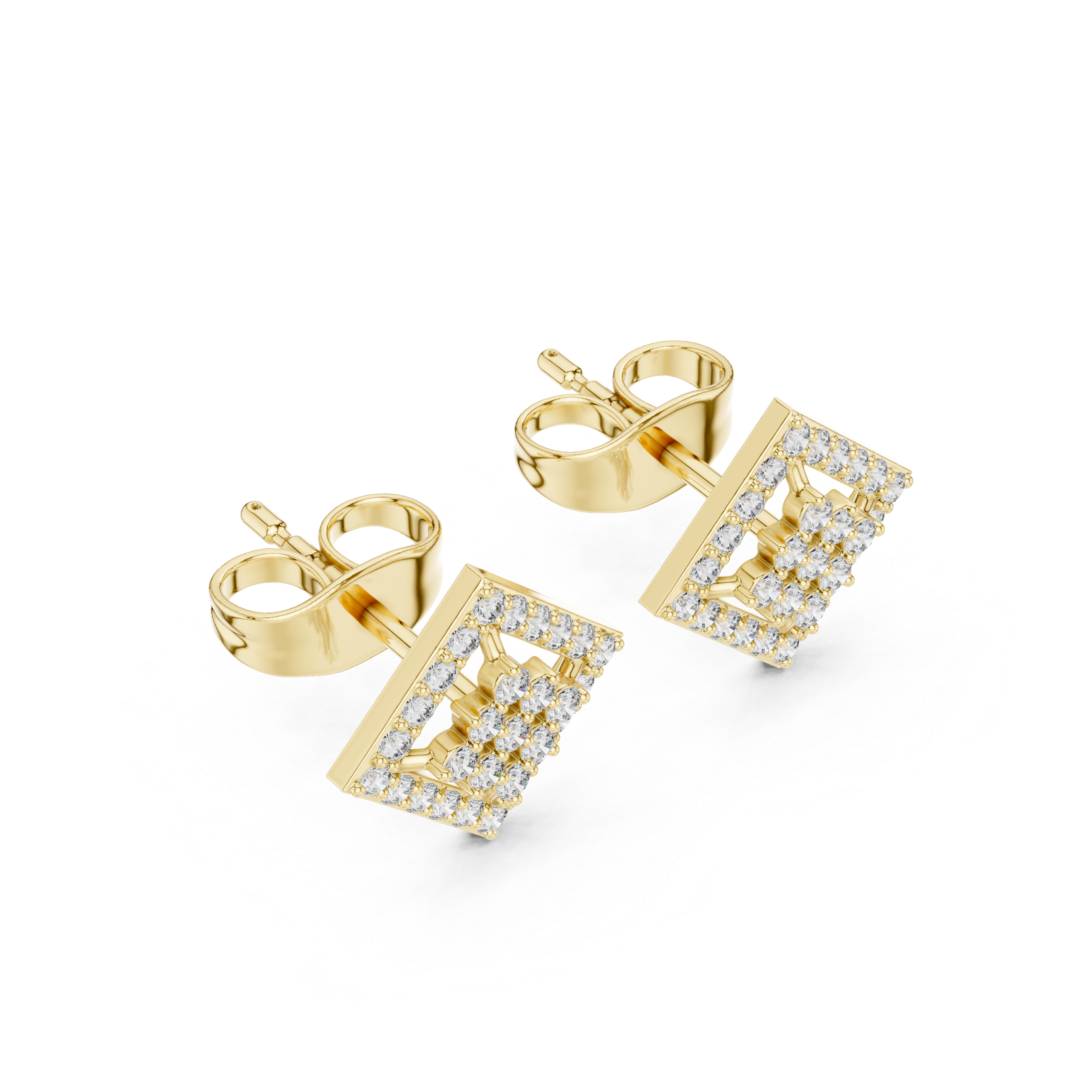 Radiant Round Diamond Geometric Halo Cluster Stud Earrings